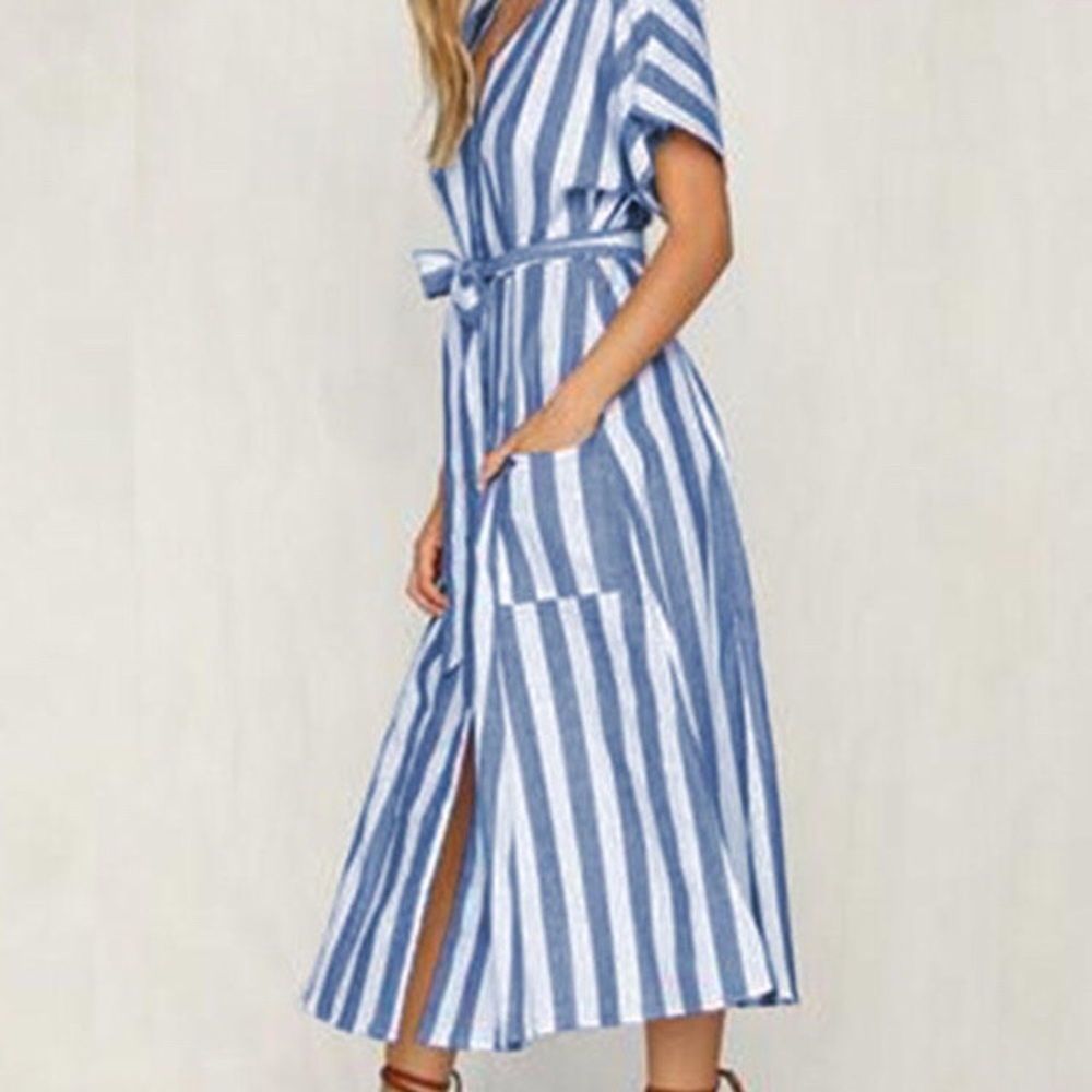 Last one! Blue Stripe Cotton Dress - Picture 2 of 7